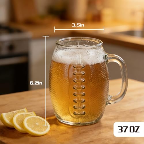 37oz Extra-Large Glass Beer Mugs with Handle - Set of 2 Jumbo Beer Steins