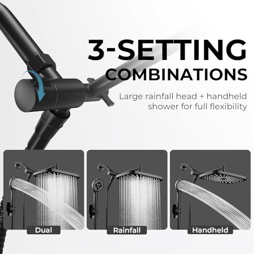 Dual Rain Shower Head Combo with Handheld, 10-Inch & Extension Arm