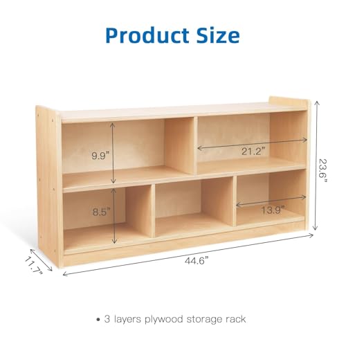 5-Section Montessori Toy Storage Cabinet, 2-Tier Wood Bookcase for Kids