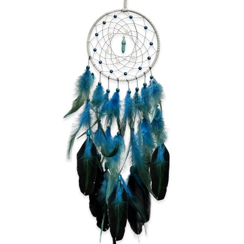 Blue Dream Catcher with Turquoise Gemstone and Glow-in-the-Dark Beads