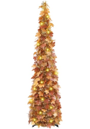 5ft Lighted Fall Pop-Up Tree with 100 LED Lights & Timer, Thanksgiving Decor