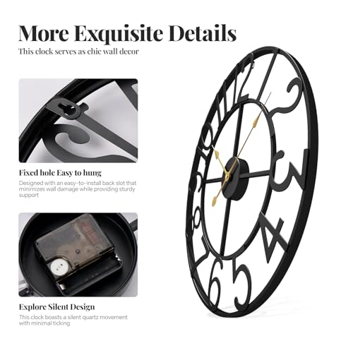 30-Inch Large Modern Metal Wall Clock, Silent Non-Ticking Decorative Clock
