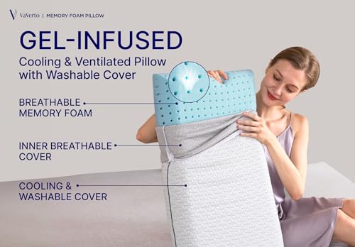 Vaverto Cooling Gel Memory Foam Pillow - Standard Firm Bed Pillow