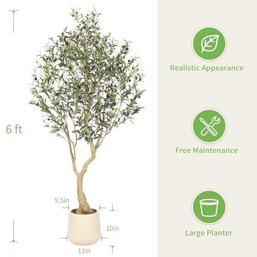 6ft Artificial Olive Tree with Planter - Realistic Faux Indoor Tree