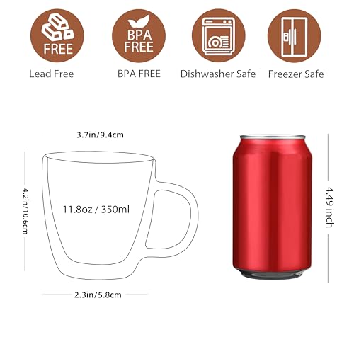 12oz Double Walled Glass Coffee Mug Set - Insulated Cappuccino & Tea Cups by CNGLASS