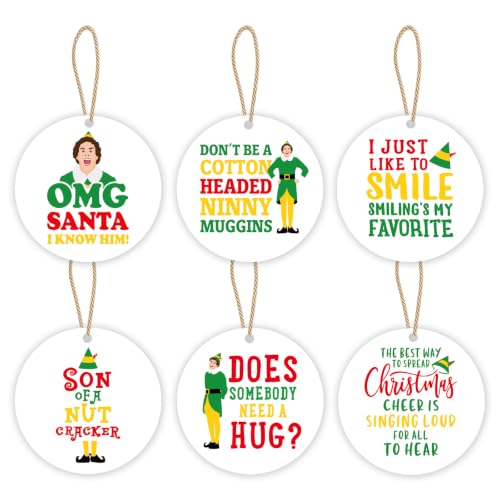 Cheroloven Buddy The Elf Christmas Tree Ornaments Set - 6 Funny Holiday Wood Decorations