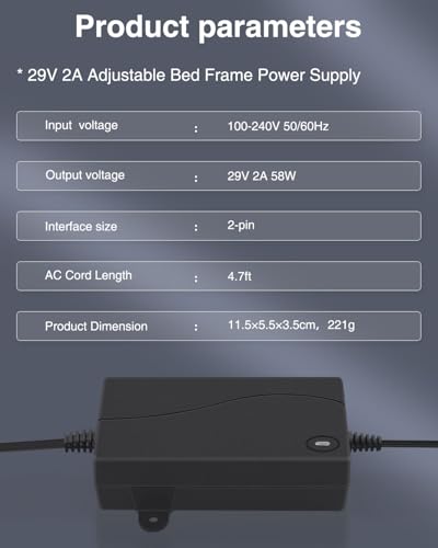 29V 2A Standing Desk Power Supply Adapter Cable (2-Pin, Center Negative)