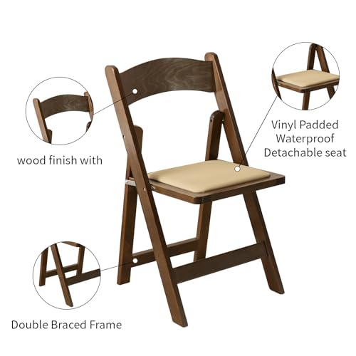 Set of 4 Wooden Folding Chairs with Padded Seats, Fruit Wood Finish