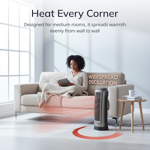 Oscillating Ceramic Tower Heater with Remote Control 1500W 23-Inch