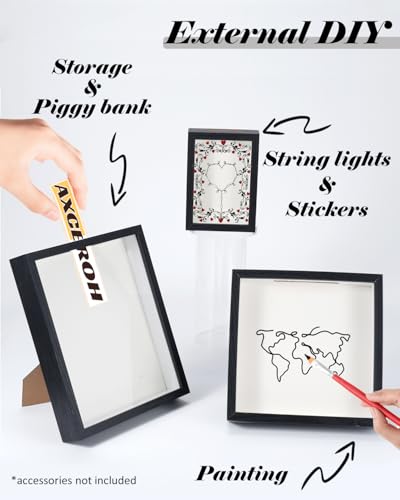8x8 Inch Shadow Box Display Frame with Top Slot for Memorabilia and Photos