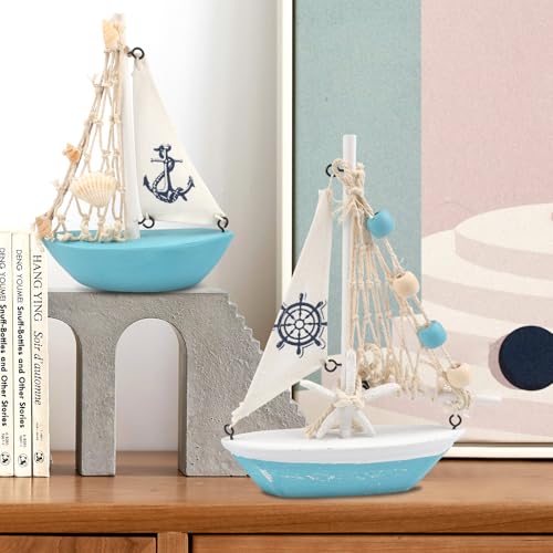 Mini Wooden Sailboat Model Set - 2 Pcs Nautical Home Decor for Desktop