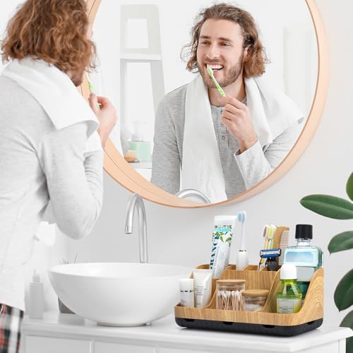 7-Slot Bathroom Countertop Organizer with Drainage for Toothbrushes