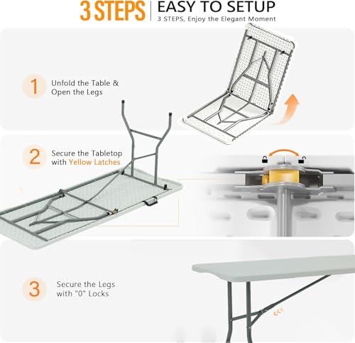 6ft Portable Folding Table, Heavy-Duty HDPE Utility Table with Carry Handle
