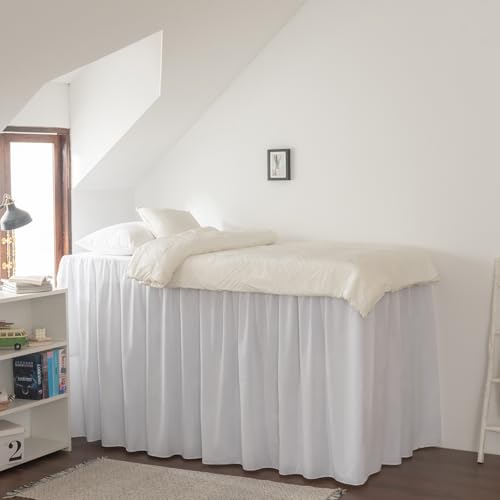 Twin XL Dorm Bed Skirt - 32 Inch Drop Extra Long Split Corner Ruffle