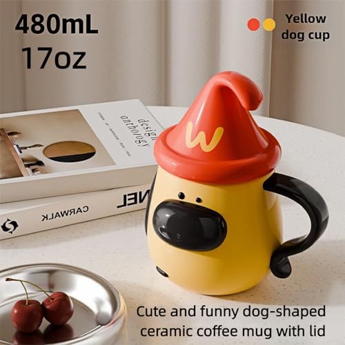 Dog-Shaped Ceramic Coffee Mug 17oz with Lid - Cute Holiday Gift for Pets & Coffee Lovers