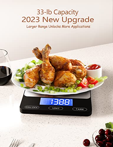 Digital Kitchen Scale 33lb/15kg - Rechargeable Stainless Steel Food Scale