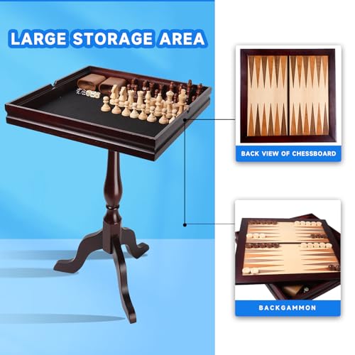 3-in-1 Wooden Chess, Checkers and Backgammon Game Table with Storage