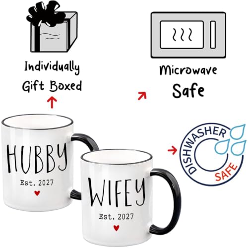 Dnuiyses Hubby Wifey Couple Mug Set Wedding Gift for Newlyweds