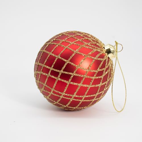 12PCS Red & Gold Christmas Ornaments - Large Shatterproof Hand-Painted Holiday Decorations