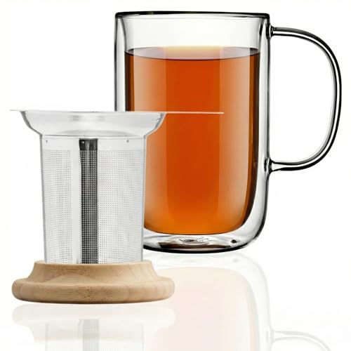 Tealyra Venus 16oz Double Wall Glass Tea Mug with Infuser & Lid