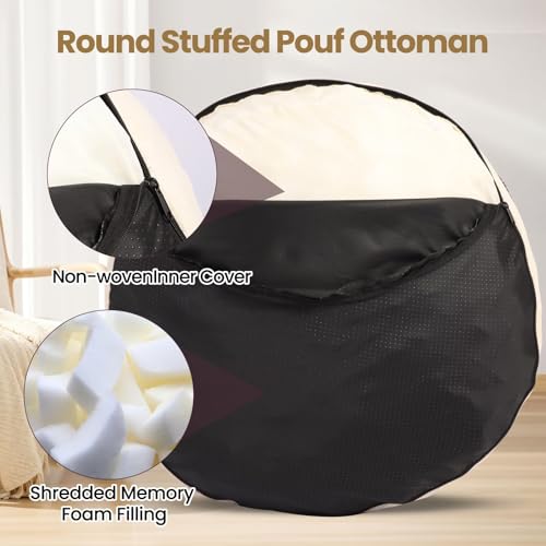 Round Corduroy Pouf Ottoman Foot Rest with Removable Foam Filling (20"x15")