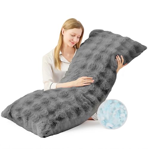 Fluffy Faux Fur Body Pillow for Adults | Adjustable Support, 20x54 Inch