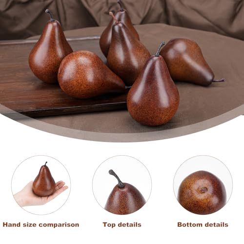 6PCS Lifelike Artificial Brown Pears for Home Decor & Centerpieces