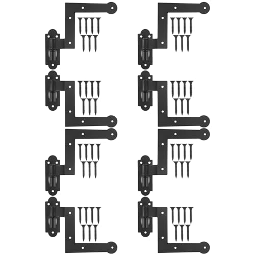 4 Pairs Heavy Duty Wrought Iron Shutter Hinges - Black Powder Coated