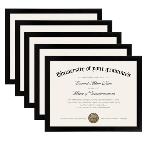 8.5x11 Glass Certificate Frame Set - 5 Pack Black Diploma & Document Display