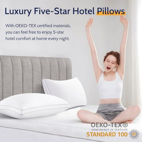 ROUMEA Queen Size Bed Pillows Set of 2 - Soft Down Alternative Hotel Pillows