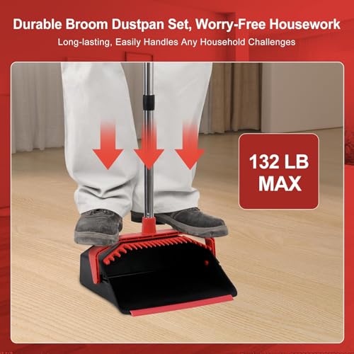 Broom and Dustpan Set with 51" Long Handle & Self-Cleaning Teeth