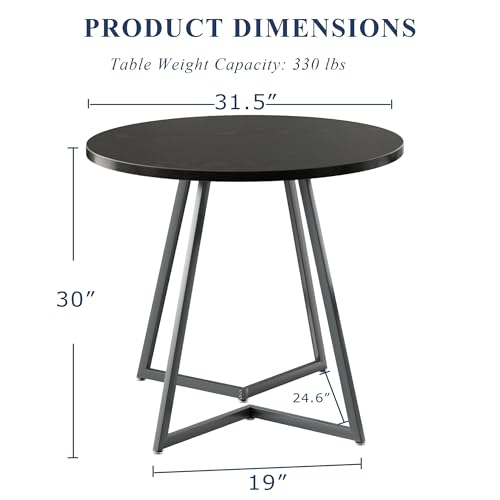 31.5-Inch Round Dining Table with Wood Grain Top and Steel Frame