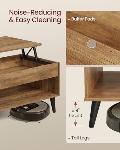 VASAGLE Honey Brown Lift Top Coffee Table with Hidden Storage - 19.7D x 39.4W x 22.8H