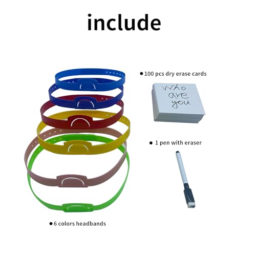 Family Guess Who Game Set with 6 Headbands, 100 Dry Erase Cards & Pen