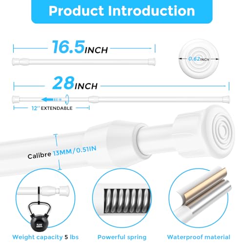 Adjustable White Spring Tension Curtain Rods (17-28 Inch, 2-Pack)
