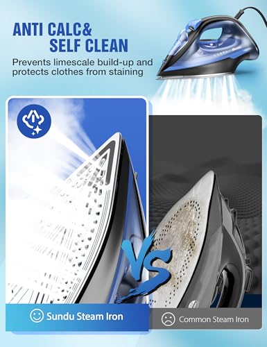 Sundu 1500W Steam Iron with Ceramic Soleplate & Precise Temperature Control