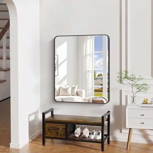 30" x 36" Rectangular Bathroom Mirror, Matte Black Metal Wall Mirror