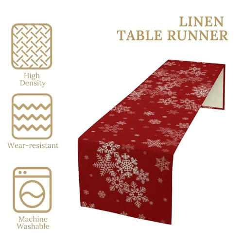 YSWOW Christmas 13x70in Table Runner - Burlap Cotton Linen Snowflake Holiday Decor