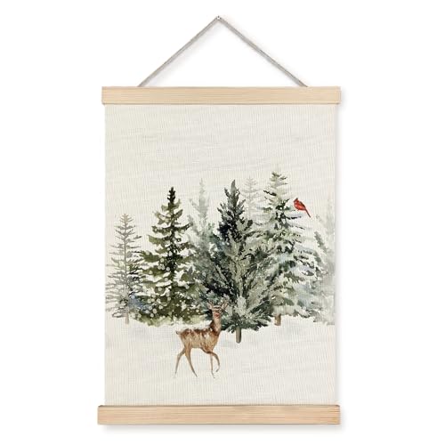 URLLUAE Winter Forest Wall Art Decor, Reindeer & Pine Tree 16x12 Inch