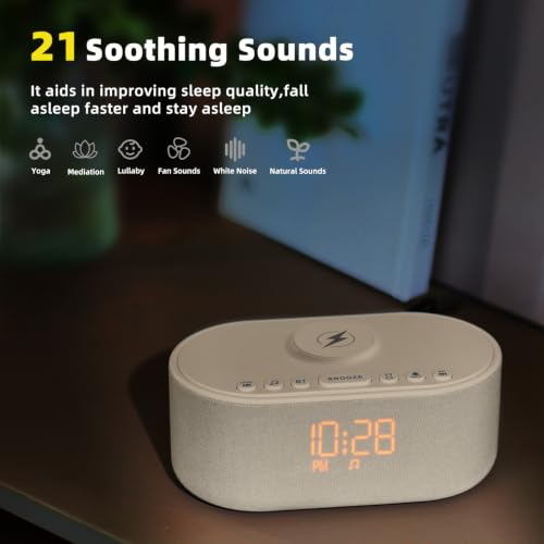 White Noise Sound Machine Alarm Clock with Wireless Charger & Bluetooth Speaker