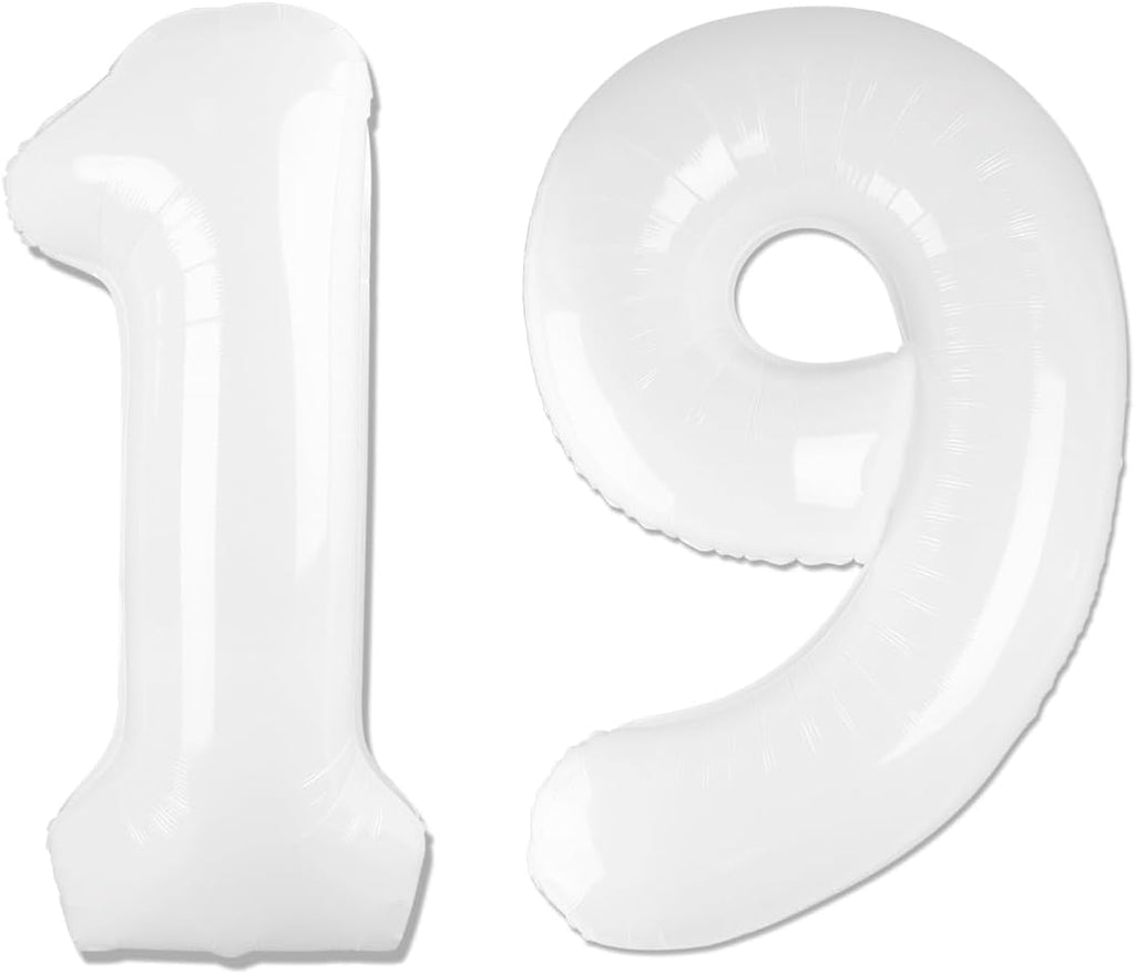 Number 19 Balloon by [Brand Name] - 40-Inch White 19th Birthday Decoration for Boys & Girls