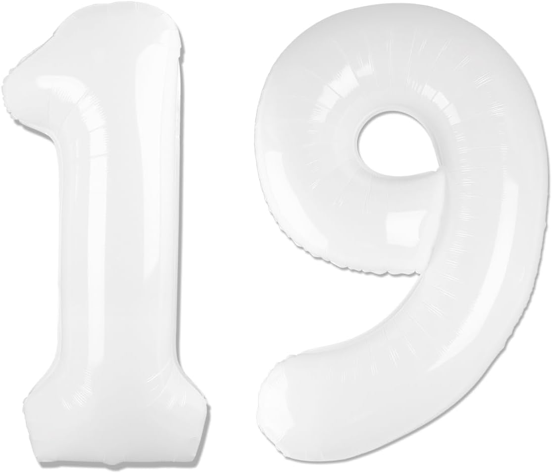 Number 19 Balloon by [Brand Name] - 40-Inch White 19th Birthday Decoration for Boys & Girls