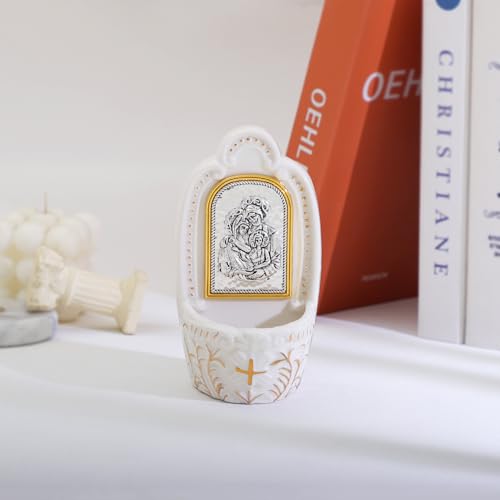 Holy Family Porcelain Holy Water Font for Wall Hanging Home Decor