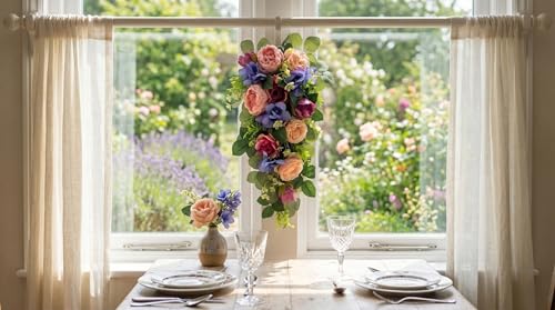 24-Inch Pre-Lit Floral Teardrop Swag with Peonies, Roses and LED Lights