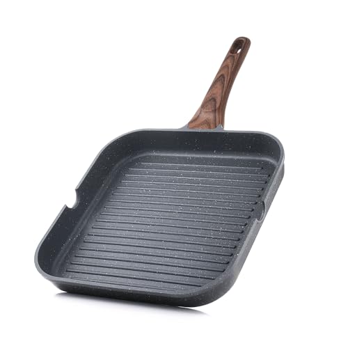 Nonstick Square Grill Pan for Stove Tops - 9.5 Inch Induction Skillet