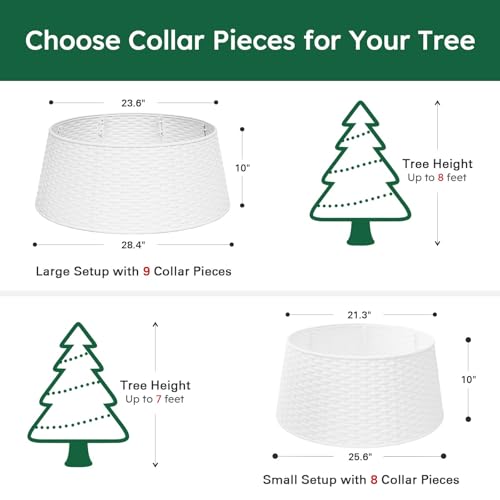 HarcoHome Christmas Tree Collar, 28.4" D Round Base Cover, Plastic Rattan Collar, Tree Ring for Artificial Trees, Tree Skirt for Artificial Xmas Tree Decorations (Extra Large, White)