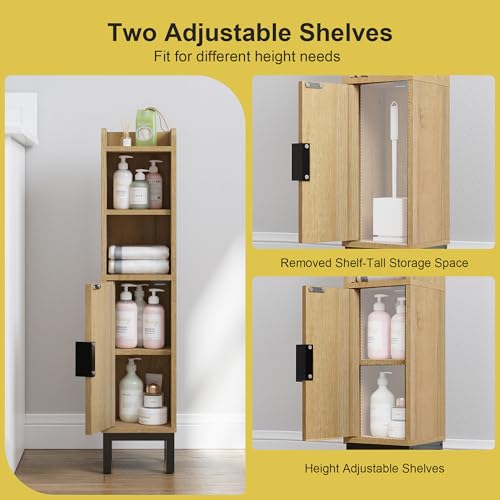 FerniTry Oak 4-Tier Narrow Corner Bathroom Storage Cabinet - Floor Toilet Paper Organizer