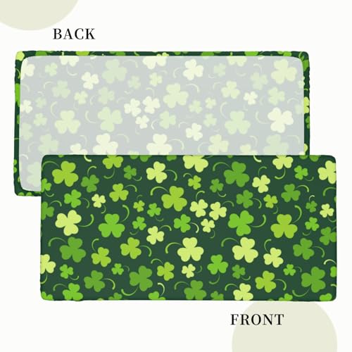 Fiokroo St. Patrick's Day Rectangular Tablecloth 60 x 30 Inches with Elastic Edge, Lucky Clover Design, Washable Holiday Party Decor