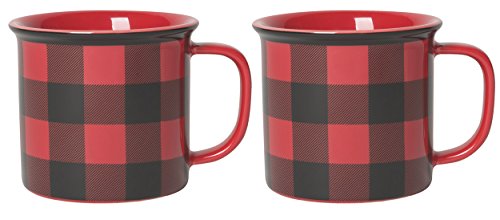 Now Designs Red Buffalo Check Heritage Mug Set of 2 12 oz - Cozy Kitchen Drinkware