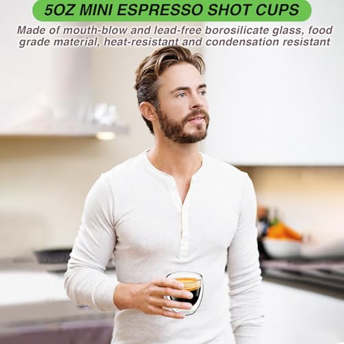 Shopwithgreen Vacuum Double Walled Espresso Cups Set of 4, 5oz - Heat-Resistant Glass Coffee Shot Glasses